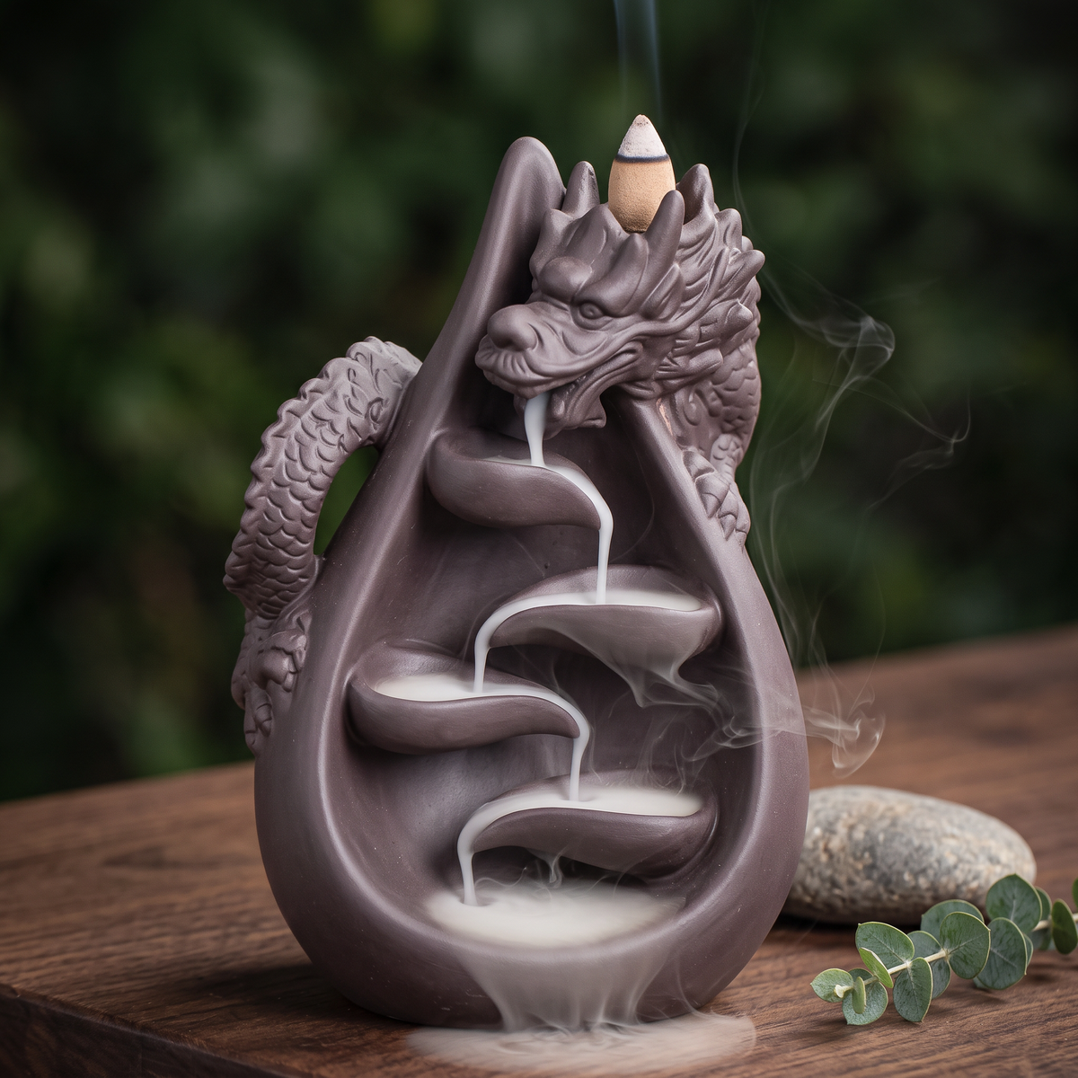 Zenmist ceramic dragon waterfall incense burner with smoke flowing