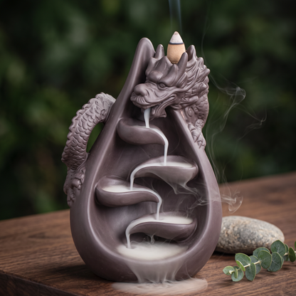Zenmist ceramic dragon waterfall incense burner with smoke flowing