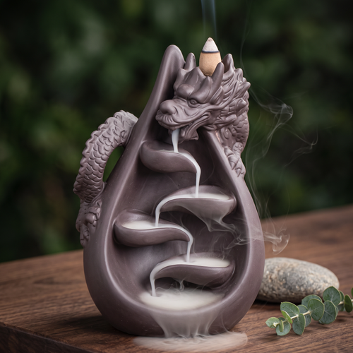 Zenmist ceramic dragon waterfall incense burner with smoke flowing